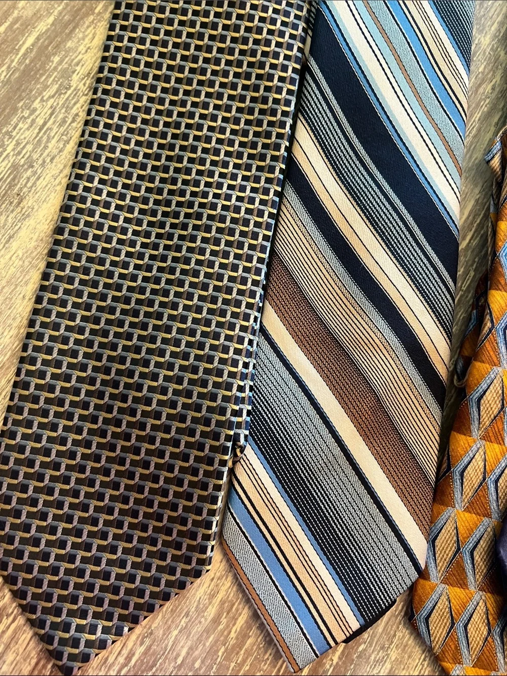 Assorted Men's Blue Patterned Silk and Polyester Ties. Set of 4
